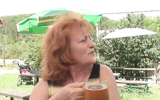 Helga 69 years old horny hairy cunt with thick hanging tits lets himself shudder at banged by the strapping grandpa Outdoor